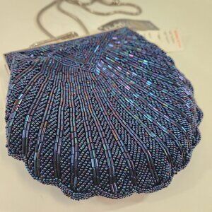Vintage Baroque Blue Beaded Clutch Purse Woodward's 1980s NWT